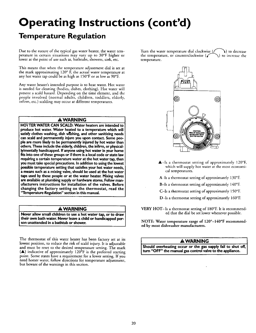 Kenmore 153.337072, 153.337002 owner manual Temperature Regulation, Hotierwatercan SCALDWater heatersare intendedto 