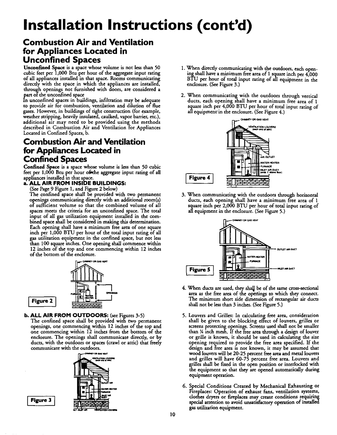 Kenmore 153.337663 Installation Instructions contd, ALL AIR from Inside Buildings, ALL AIR from Outdoors see Figures 