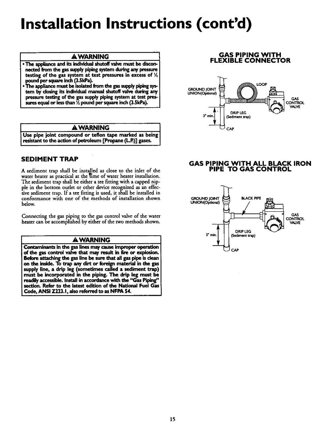 Kenmore 153.337963 Sediment Trap, GAS Piping with Flexible Connector, GAS Piping with ALL Black Iron Pipe to GAS Control 