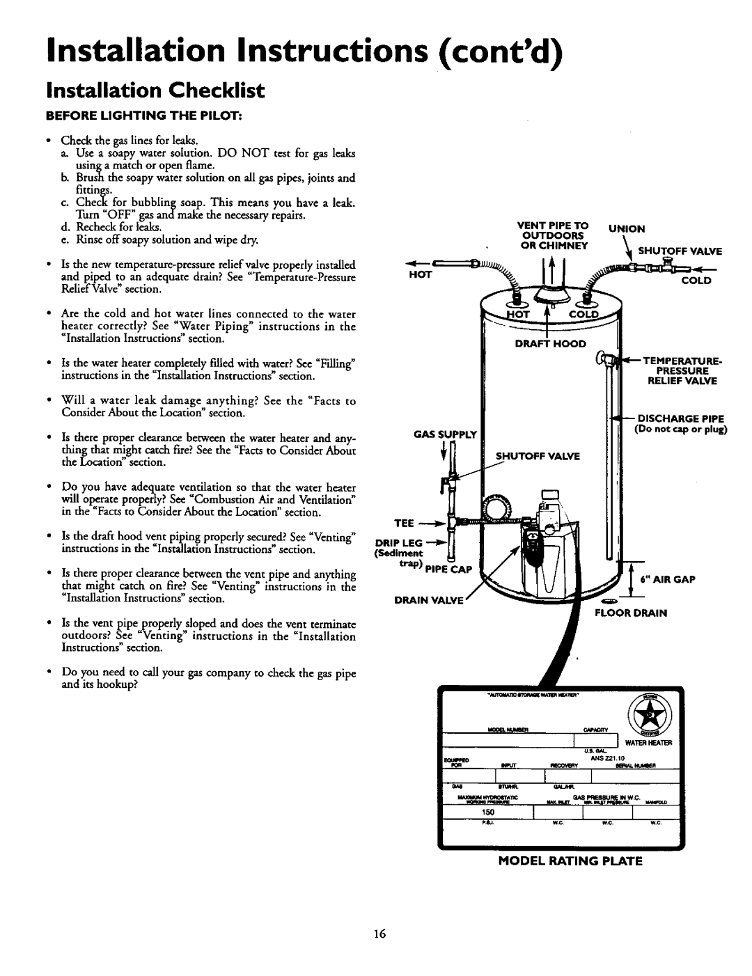 Kenmore 153.337962, 153.337863, 153.337963 Installation Instructions, Contd, Installation Checklist, Venting instructions 