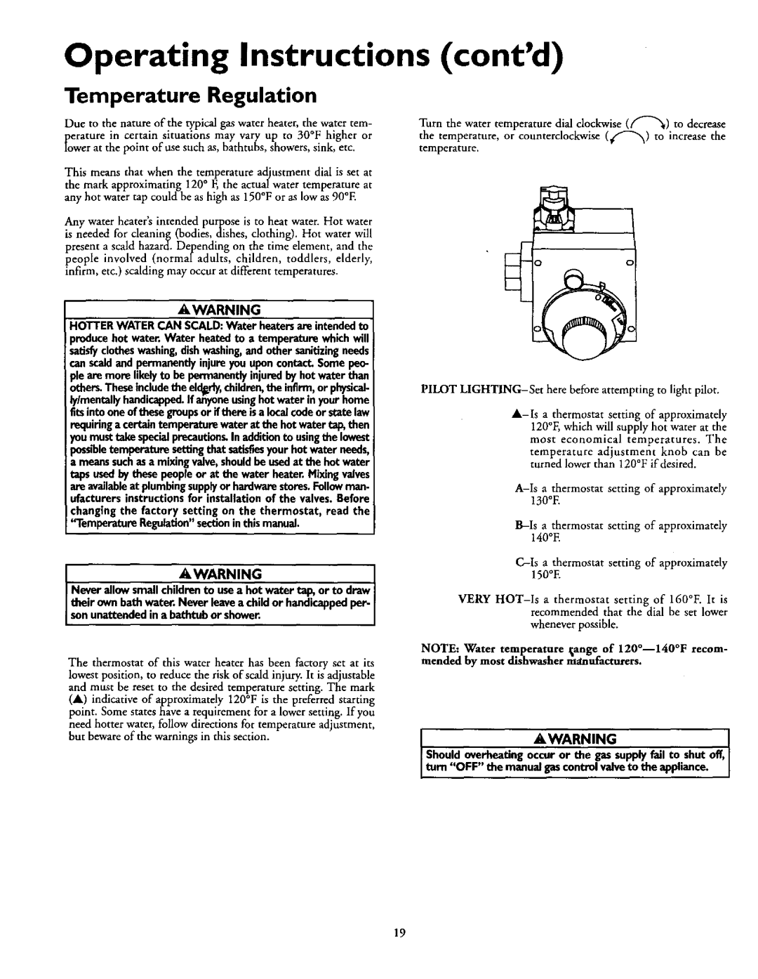 Kenmore 153.337514, 153.337863, 153.337963 Temperature Regulation, Hotter Watercan SCALDWater heatersare intendedto 