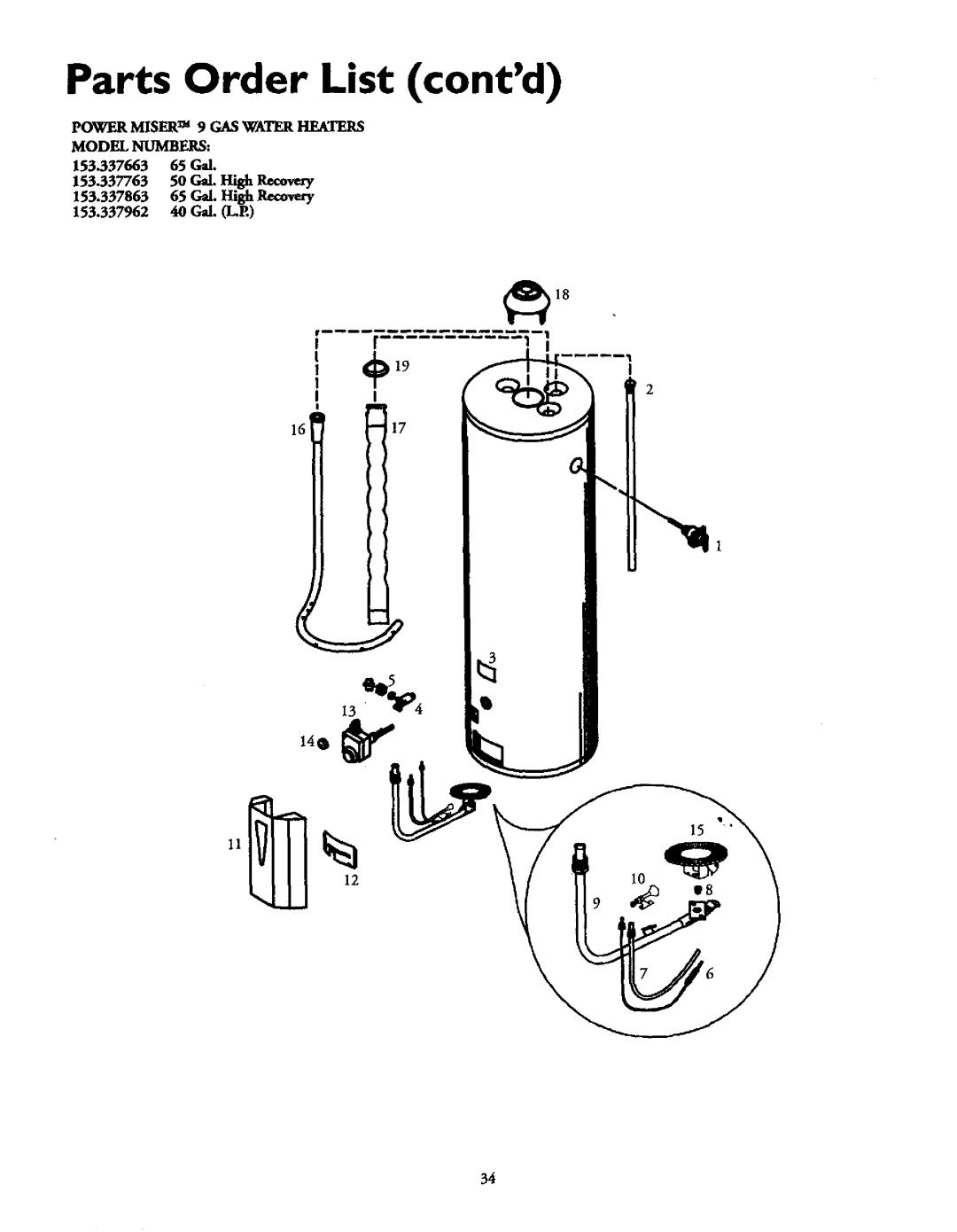 Kenmore 153.337863, 153.337963, 153.337962, 153.337463, 153.337414 153.337663 65 Gal 153.337763 50 Gal. High Recovery 