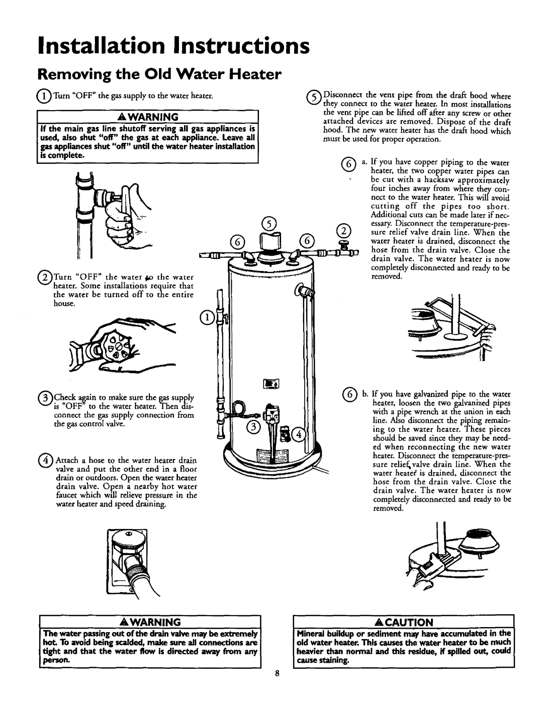 Kenmore 153.337563, 153.337863, 153.337963, 153.337962, 153.337463 Installation Instructions, Removing the Old Water Heater 