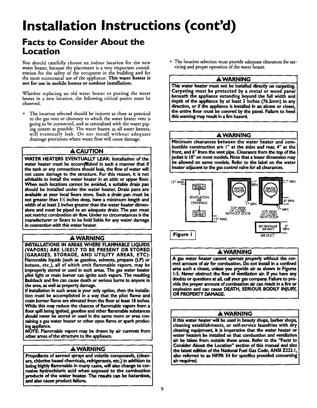 Kenmore 153.337363, 153.337863, 153.337963, 153.337962 Installation Instructions contd, Facts to Consider About Location 