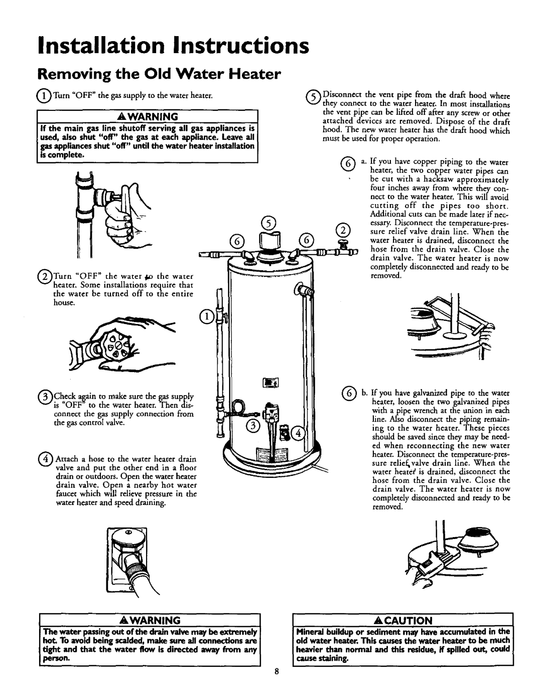 Kenmore 153.337563, 153.337863, 153.337963, 153.337962 Installation Instructions, Removing the Old Water Heater, I ,Warningi 