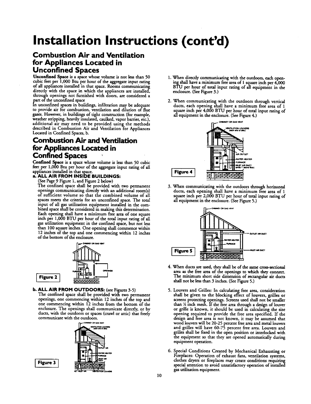 Kenmore 153.337113 Installation Instructions contd, ALL AIR from Inside Buildings, ALL AIR from Outdoors seeFigures3-5 