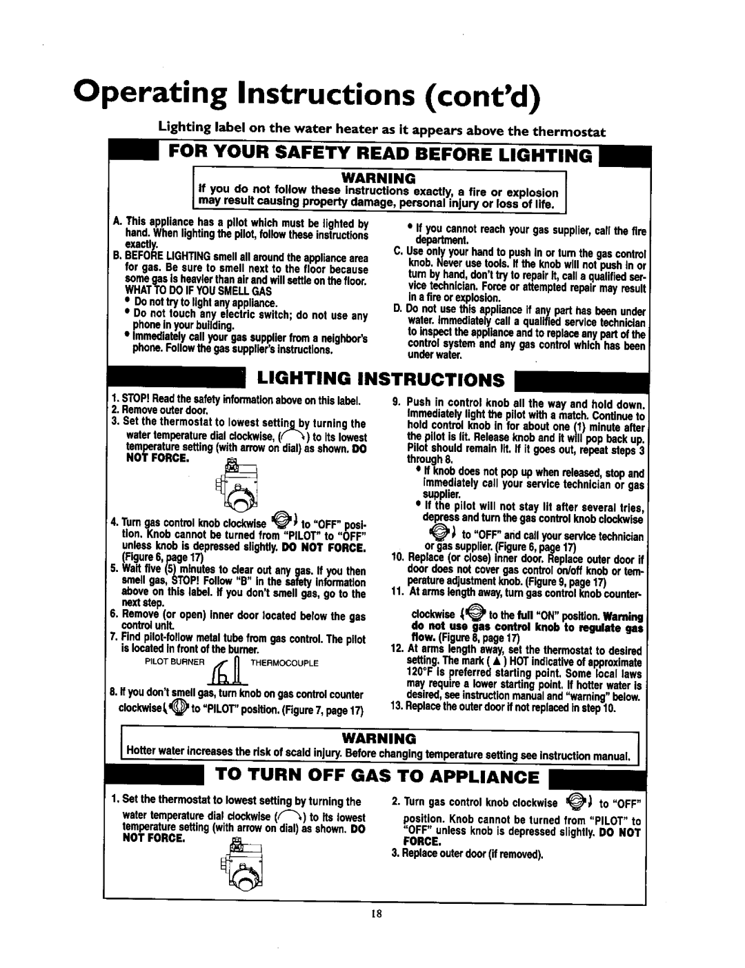 Kenmore 153.337513, 153.33796, 153.337862, 153.337562 Operating Instructions contd, Whattodoif Yousmellgas, Not Force 