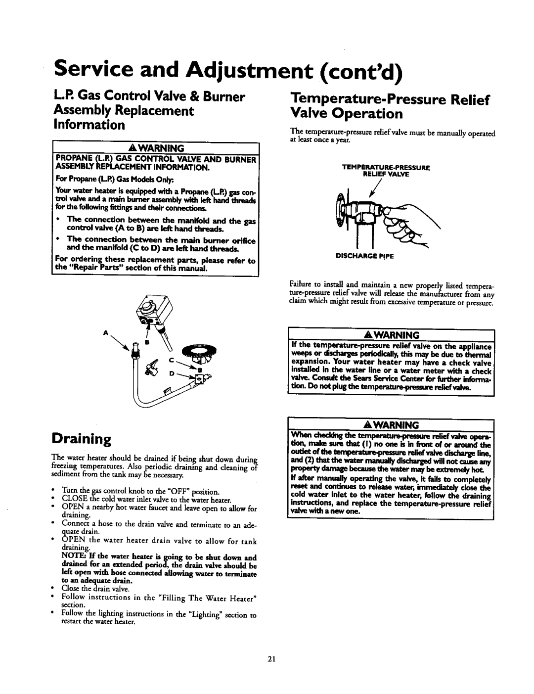 Kenmore 153.337762, 153.33796 Service and Adjustment contd, Gas Control Valve & Burner Assembly Replacement Information 