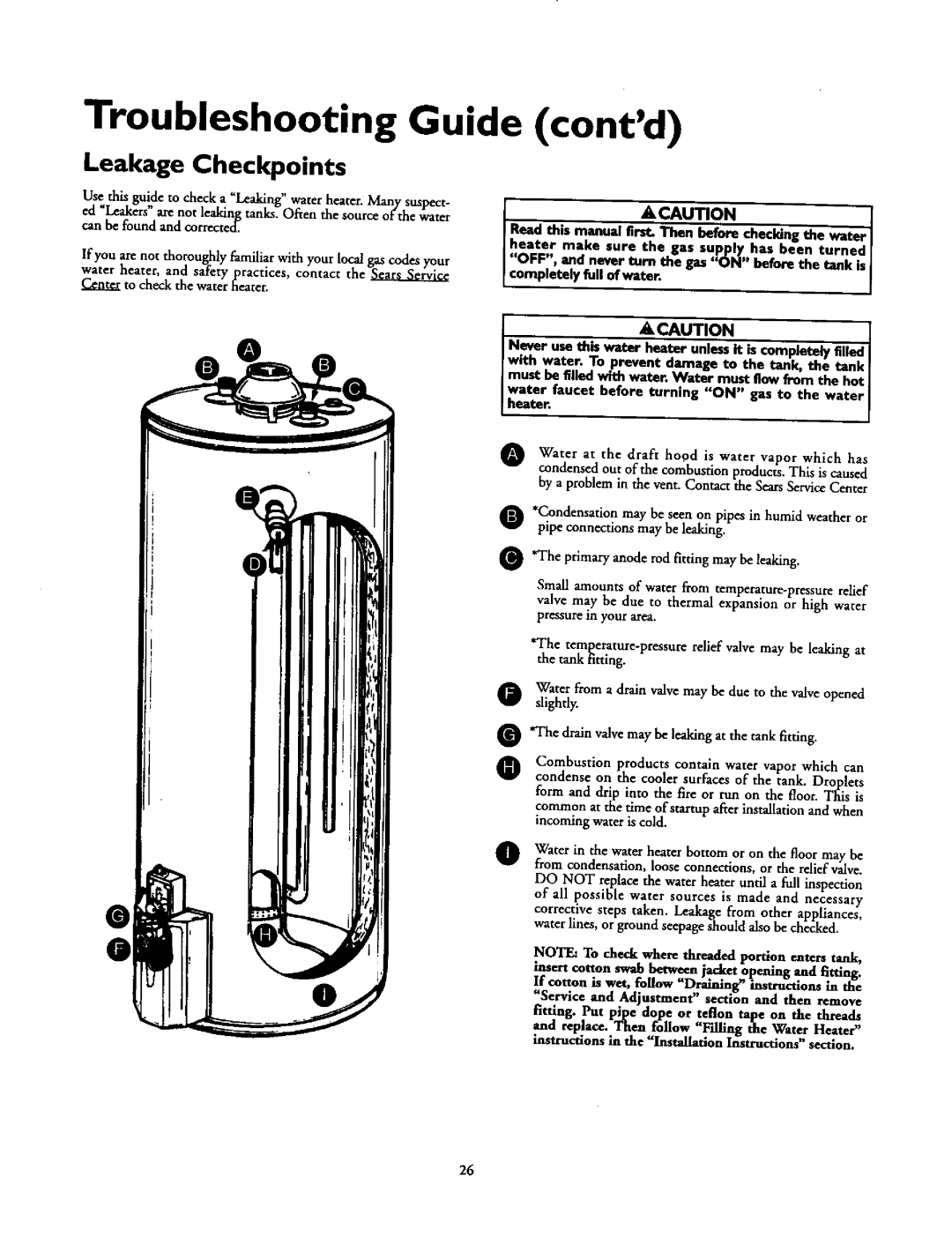 Kenmore 153.337562, 153.33796, 153.337862, 153.337362, 153.337613, 153.337413 Leakage Checkpoints, Never use this water ter 