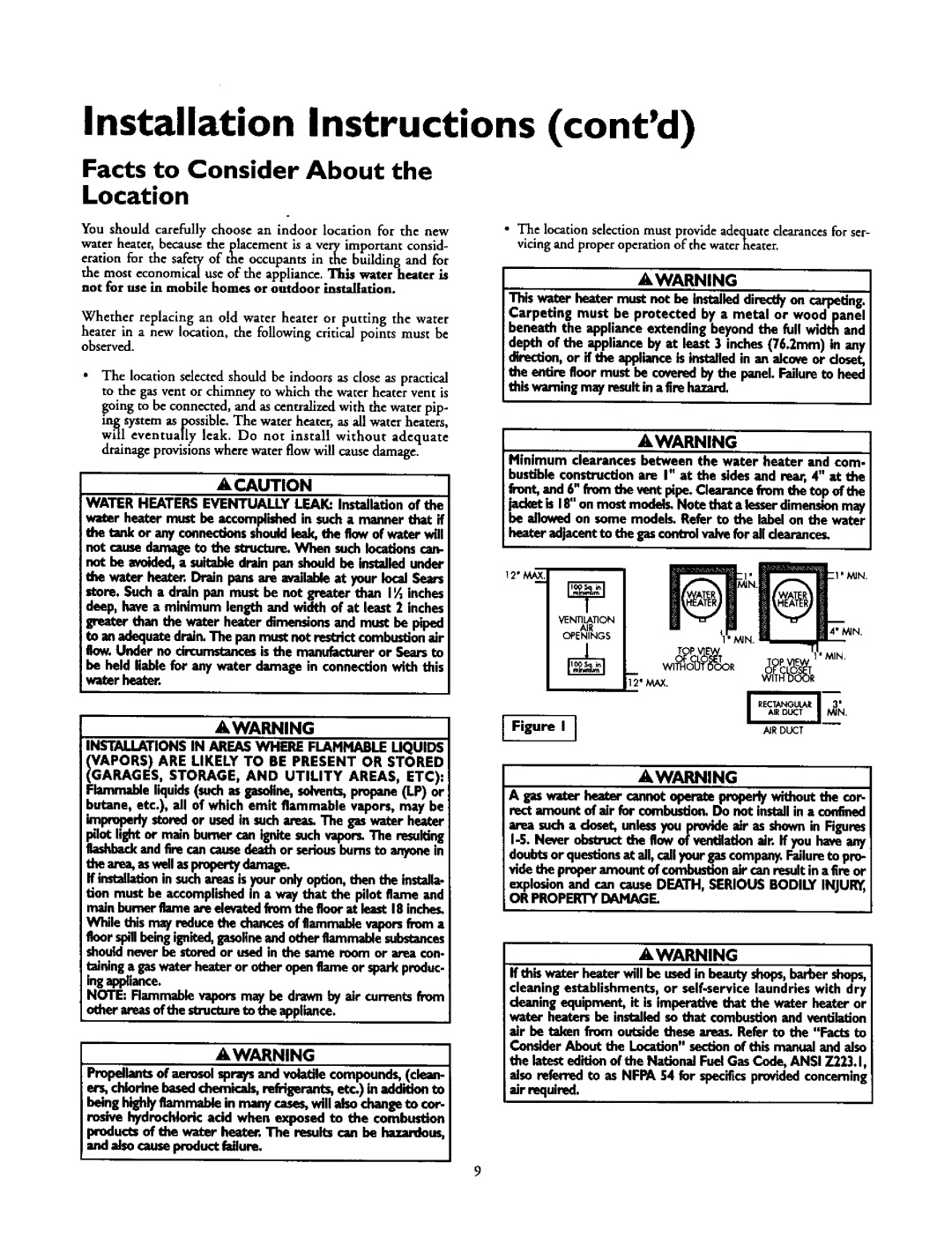 Kenmore 153.337762, 153.33796, 153.337862, 153.337562 Installation Instructions contd, Facts to Consider About Location 