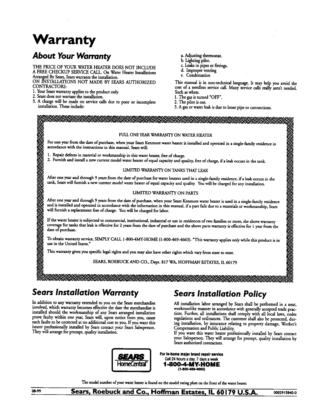 Kenmore 153.33796, 153.337862 About YourWarranty, Sears Installation Warranty, Sears Installation Policy, 02, su 