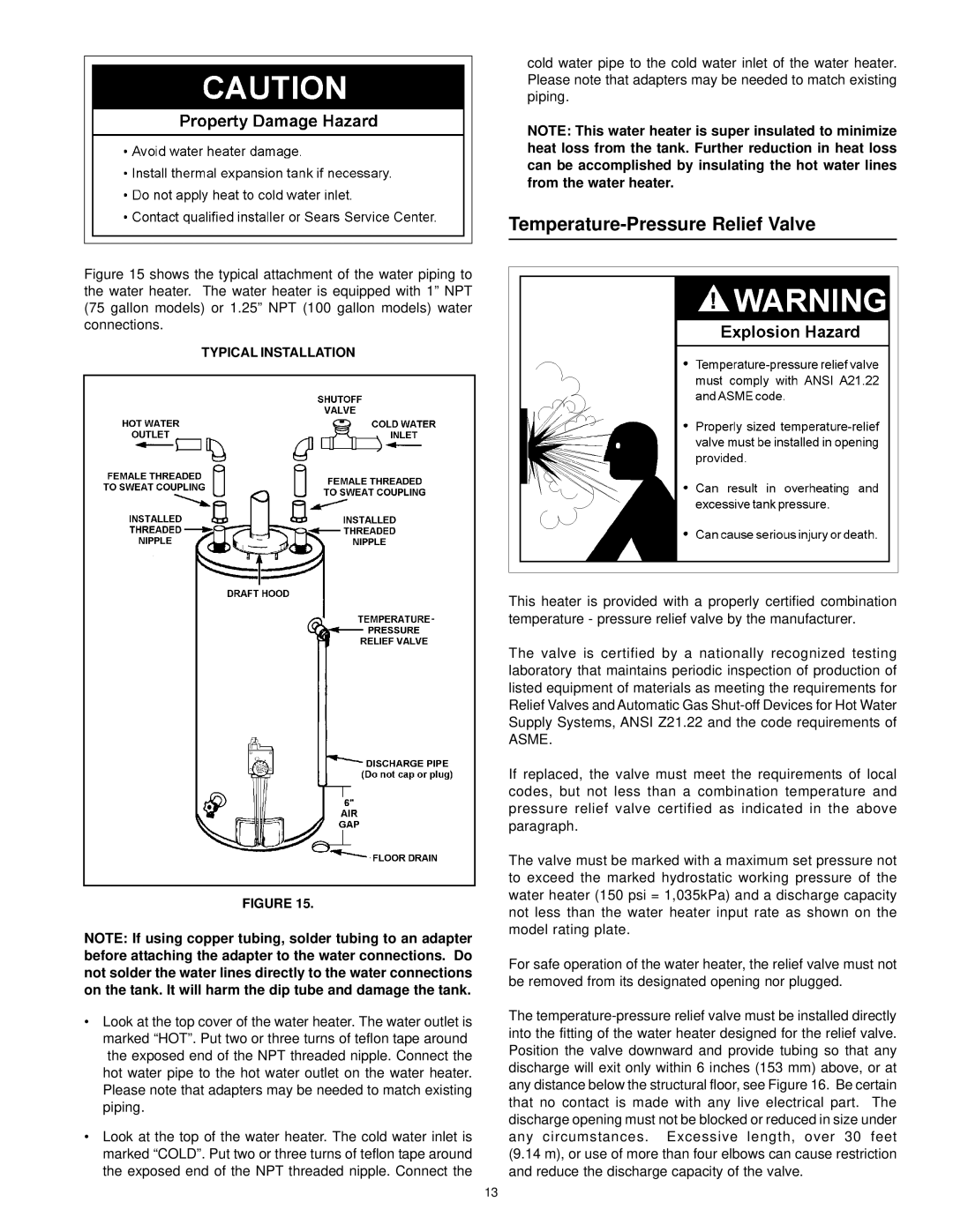 Kenmore 153.338073, 153.338003 owner manual Temperature-Pressure Relief Valve 