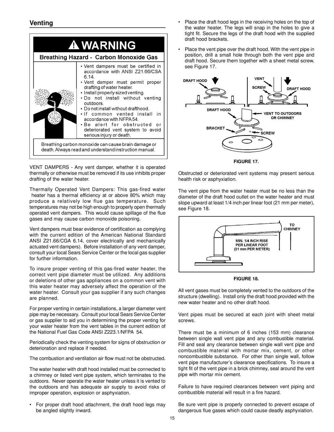 Kenmore 153.338073, 153.338003 owner manual Venting 