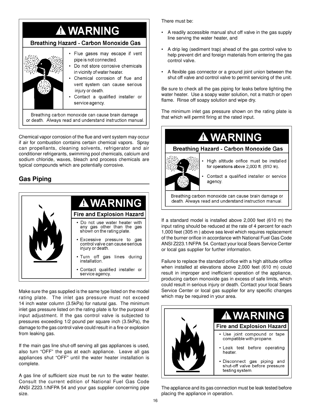 Kenmore 153.338003, 153.338073 owner manual Gas Piping 