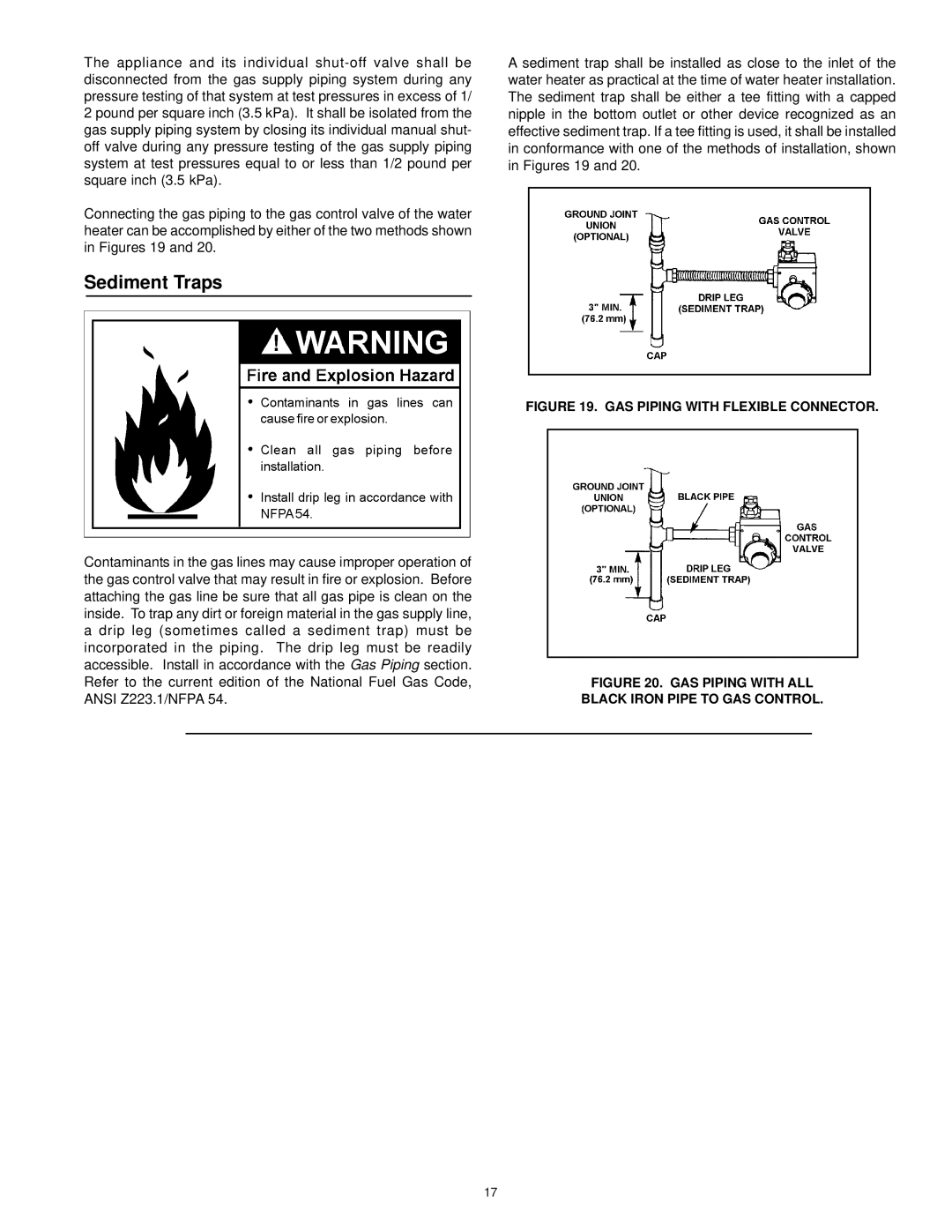 Kenmore 153.338073, 153.338003 owner manual Sediment Traps, GAS Piping with Flexible Connector 