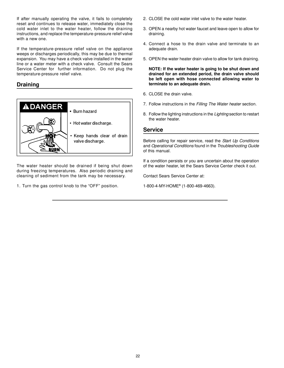 Kenmore 153.338003, 153.338073 owner manual Draining, Service 