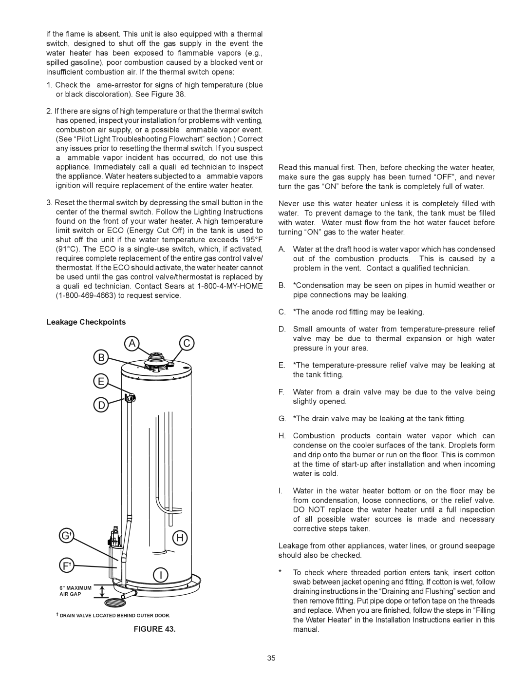 Kenmore 153.339482, 153.339572, 153.33955, 153.339473, 153.339372, 153.339432 owner manual Leakage Checkpoints 