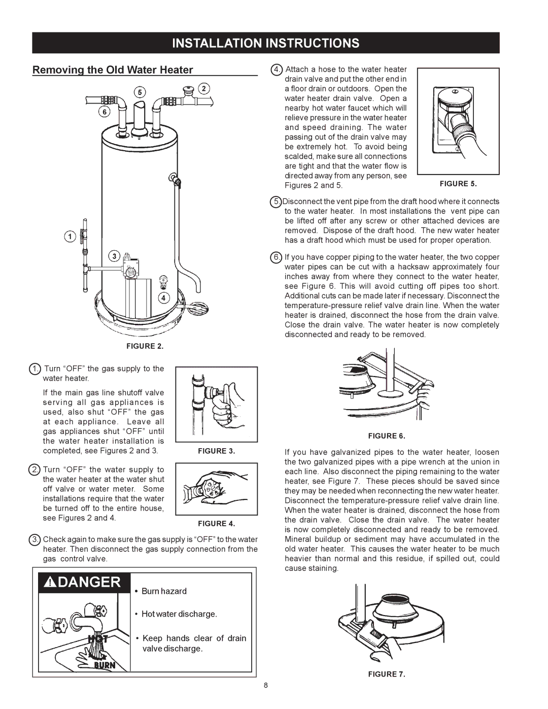 Kenmore 153.339262, 153.33968, 153.339562, 153.33964, 153.339762 Installation Instructions, Removing the Old Water Heater 