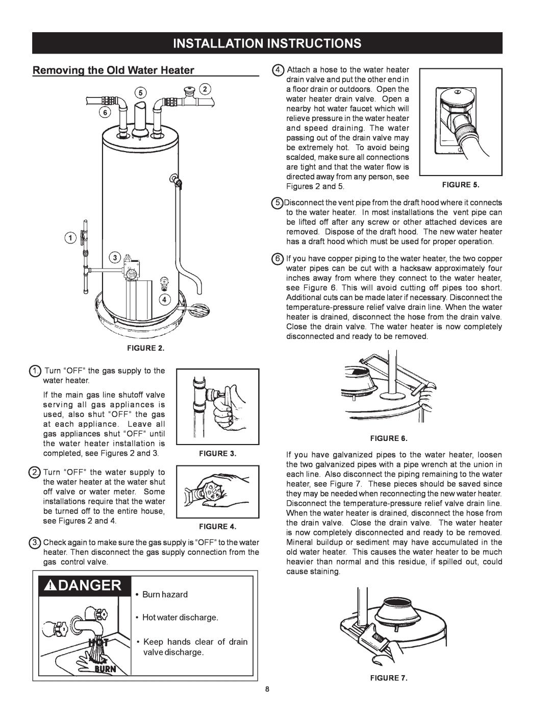 Kenmore 153.339262, 153.33968, 153.339562 Installation Instructions, Removing the Old Water Heater, see Figures 2 and 