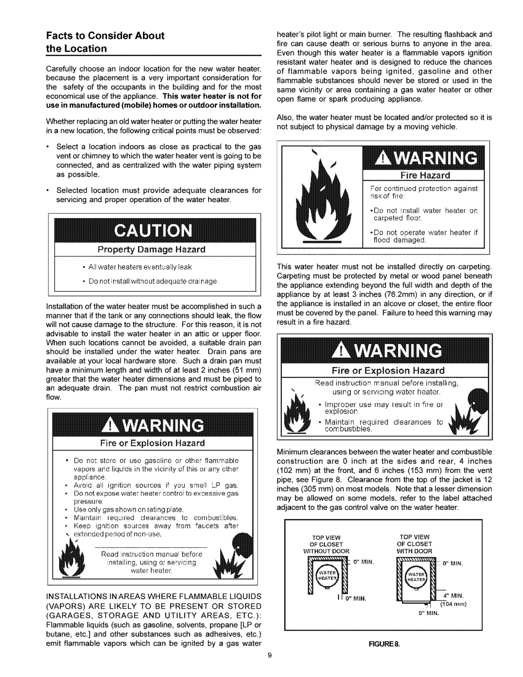 Kenmore 153.33996, 153.33956, 153.33976 Facts to Consider About Location, Property Damage Hazard, Fire or ExpJosion Hazard 