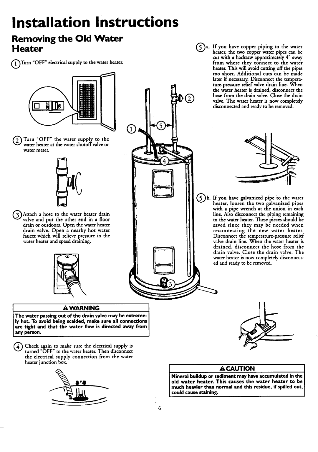 Kenmore 153.320390 HT 30 GAL, 153.37.0391HT 30 GAL Installation Instructions, Removing the Old Water Heater, Acaution 