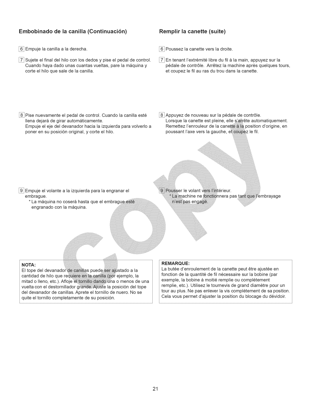 Kenmore 15358 owner manual Embobinado, La canilla Continuaci6n, Remplir, La canette Suite 