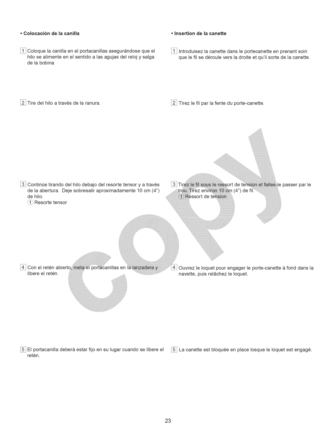 Kenmore 15358 owner manual Colocaci6n de la canilla, Insertion de la canette 