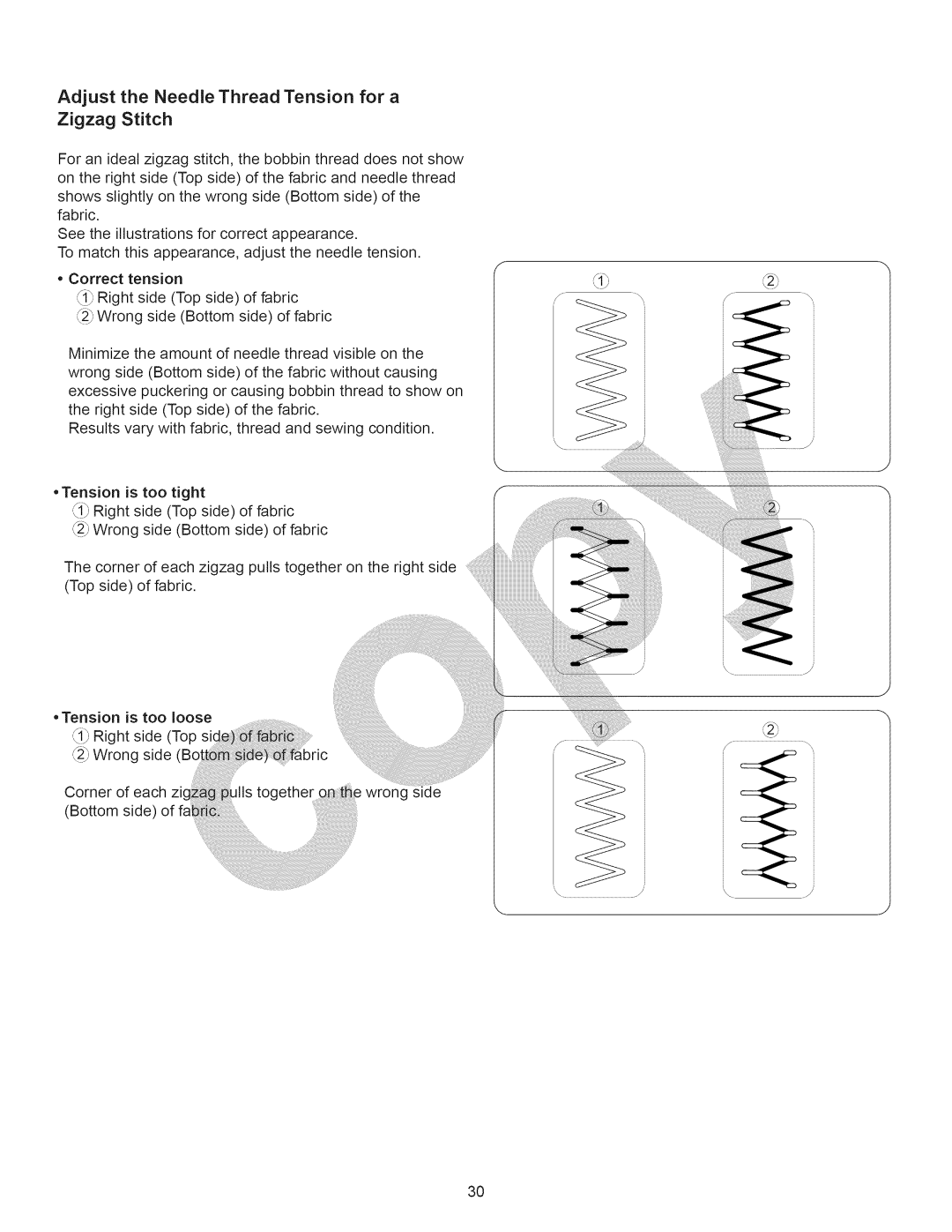 Kenmore 15358 owner manual Adjust the Needle Thread Tension for a, Zigzag Stitch 