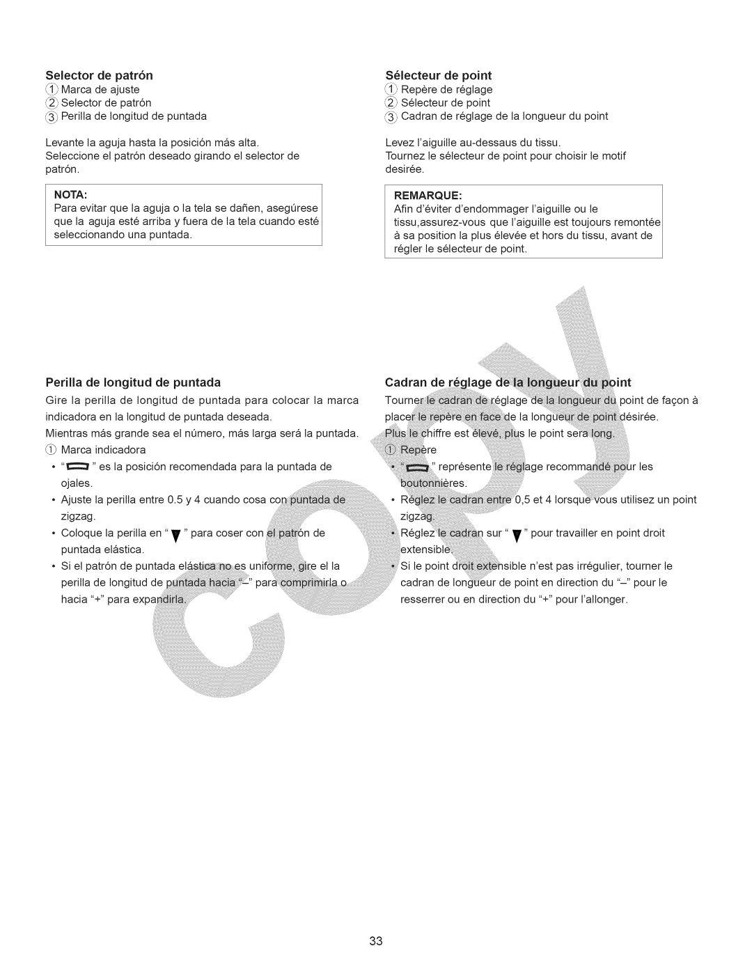 Kenmore 15358 owner manual Cadran de rc, Perilla de Iongitud de puntada 