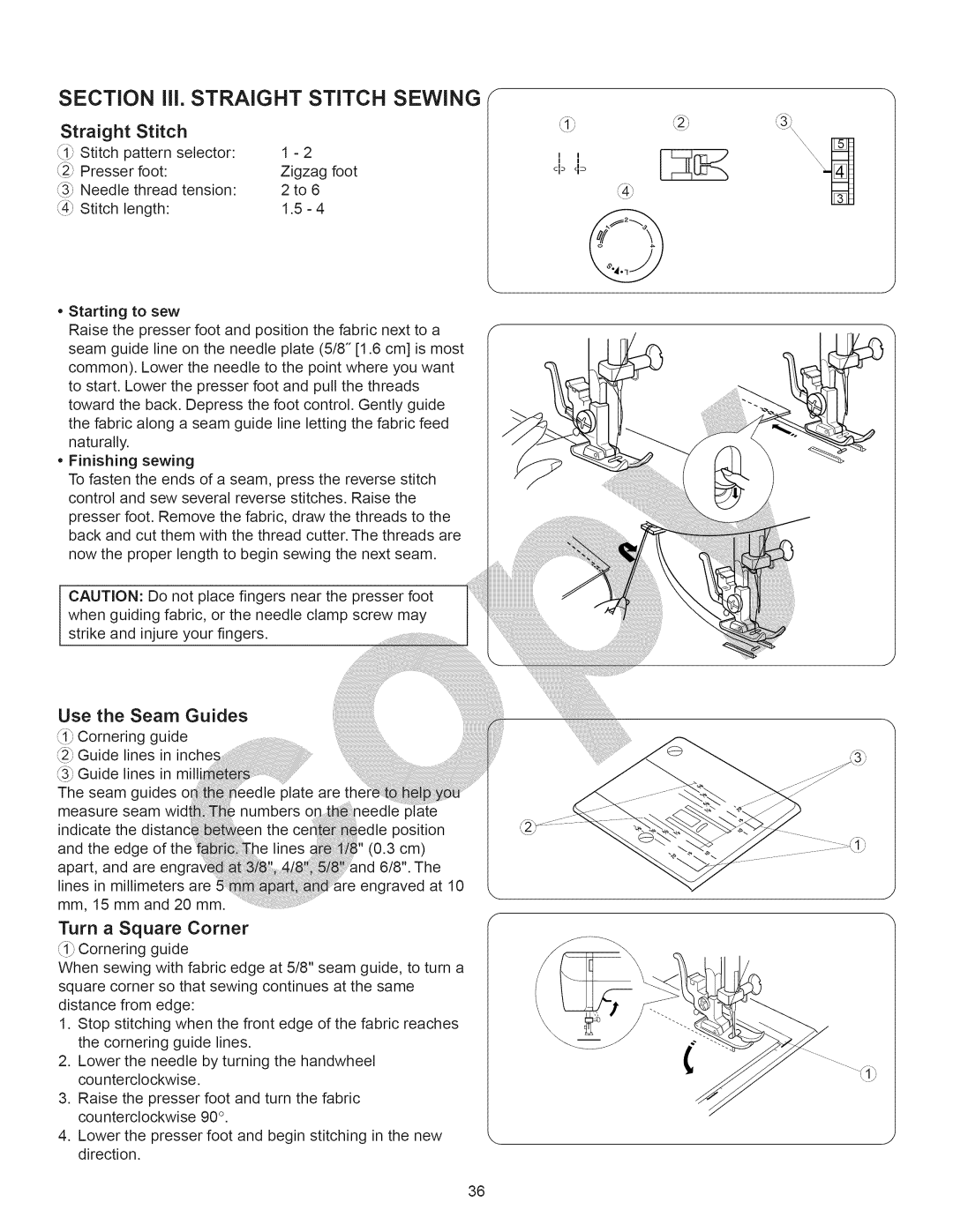 Kenmore 15358 owner manual Straight Stitch, Square, Indicate 