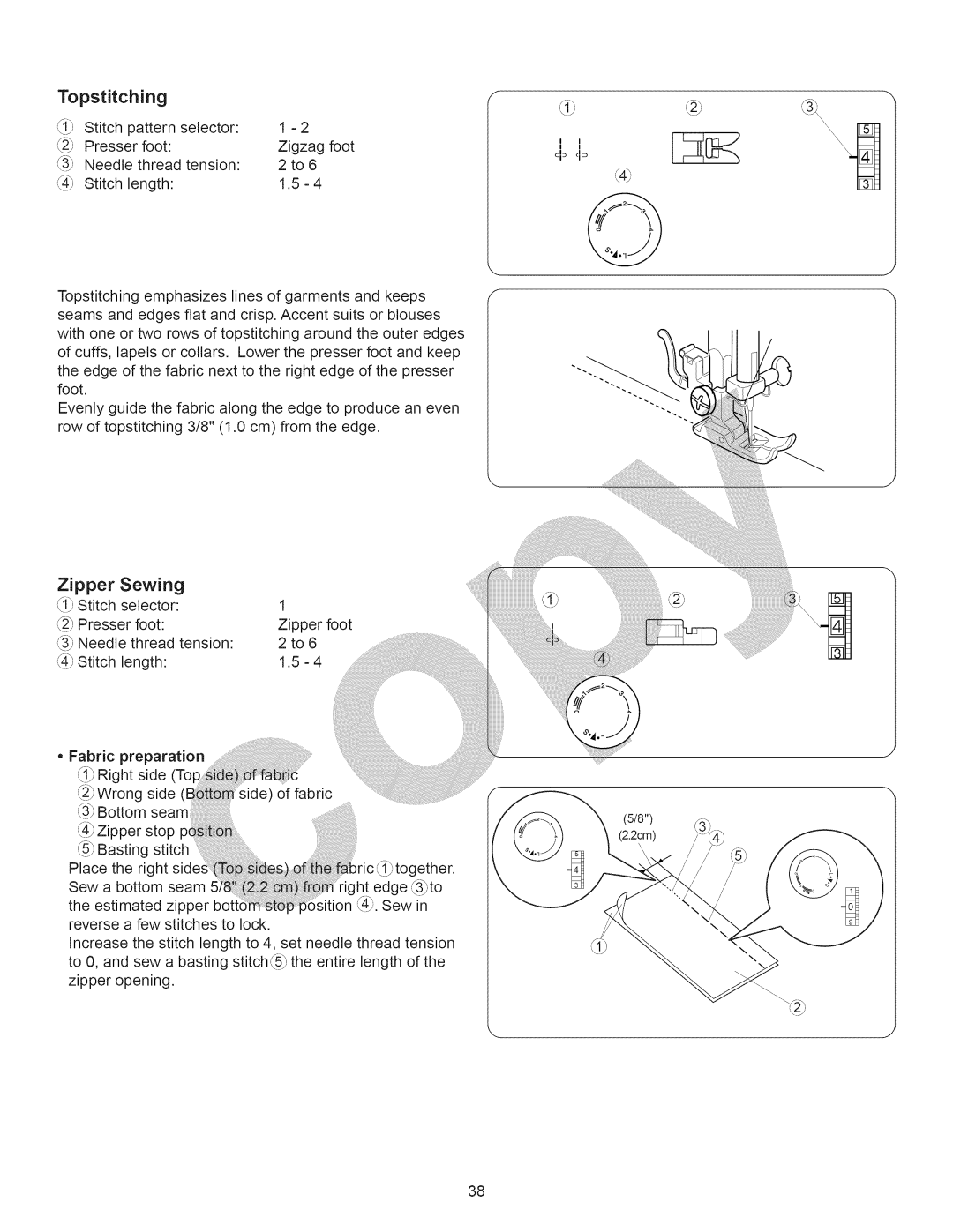 Kenmore 15358 owner manual Topstitching, Zipper Sewing, 1Stitch pattern selector, Fa6ric,d together 