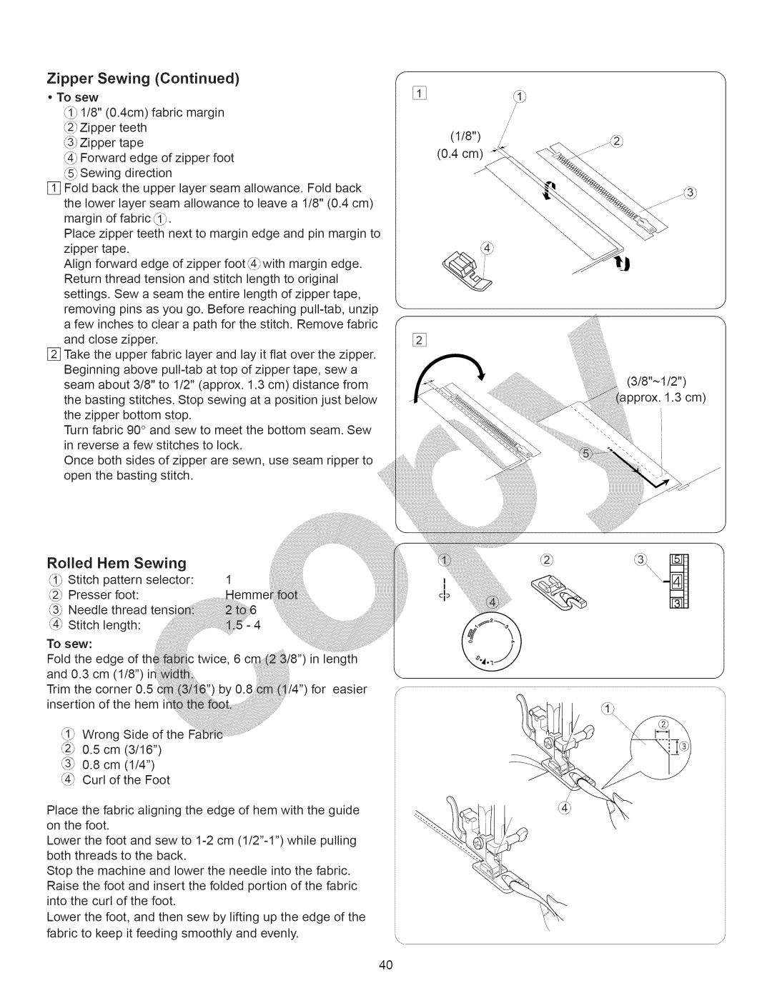 Kenmore 15358 owner manual To sew, Rolled Hem Sewing 