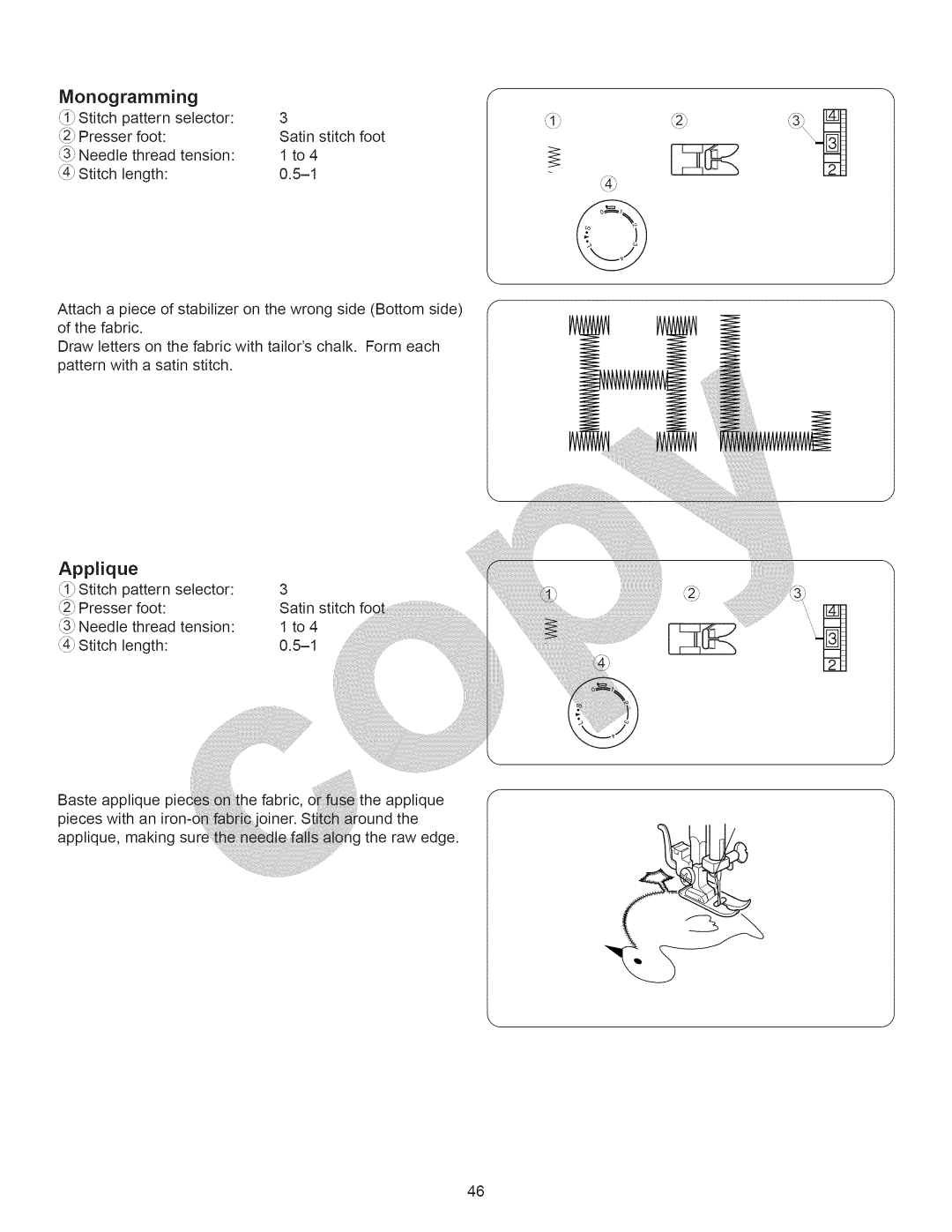 Kenmore 15358 owner manual Monogramming, Applique 