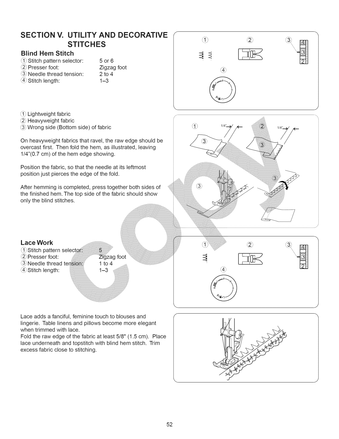 Kenmore 15358 owner manual Blind Hem Stitch, Lace Work 