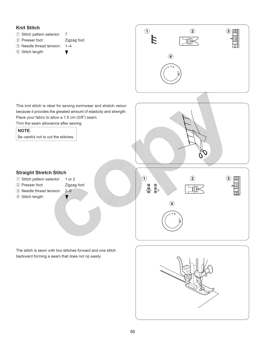 Kenmore 15358 owner manual Knit Stitch, Straight Stretch Stitch 