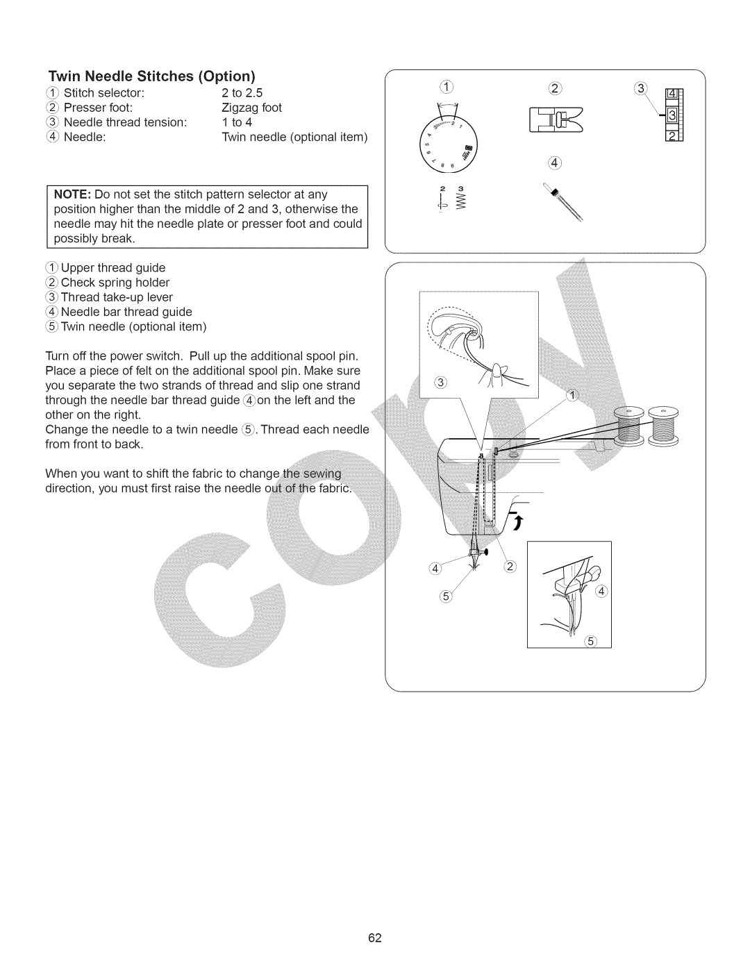 Kenmore 15358 owner manual Twin Needle Stitches, Option 