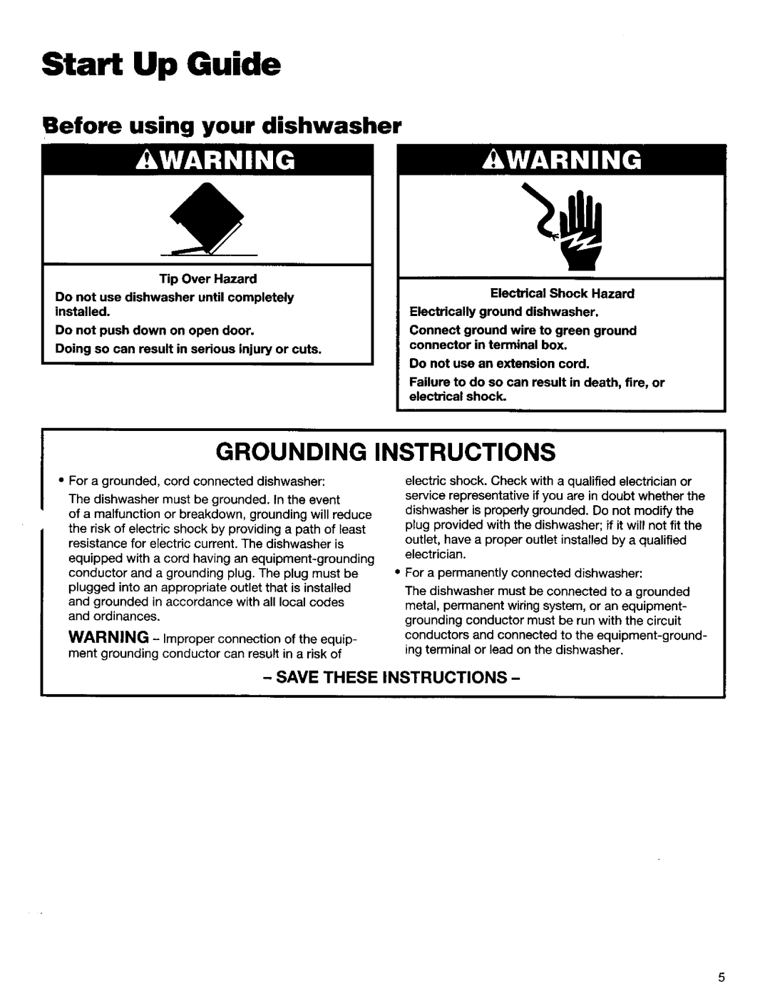 Kenmore 15835, 15831, 15838 manual Start Up Guide, Before using your dishwasher 