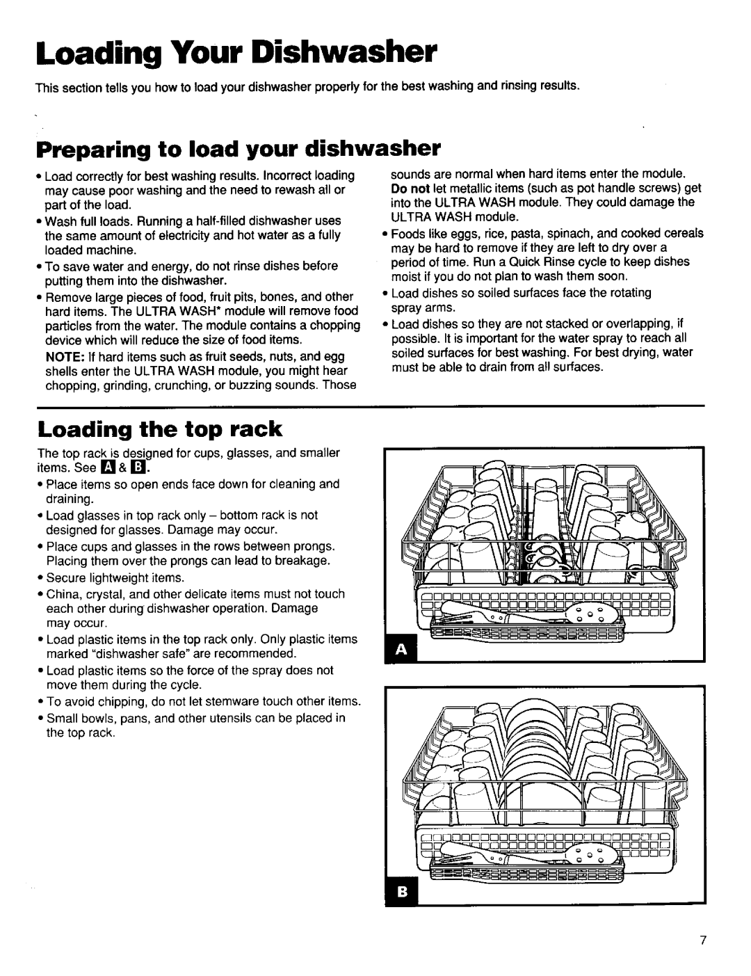 Kenmore 15838, 15835, 15831 manual Loading Your Dishwasher, Preparing to load your dishwasher, Loading the top rack 