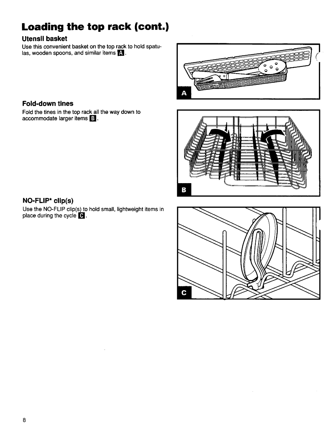 Kenmore 15835, 15831, 15838 manual Utensil basket, Fold-down tines 