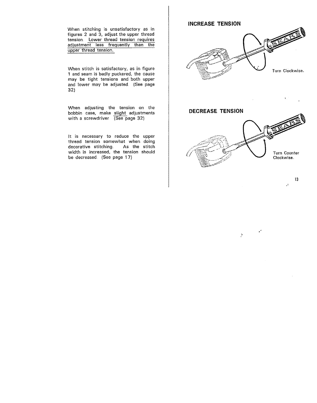 Kenmore 15/I649 manual Increase Tension, Decrease Tension 