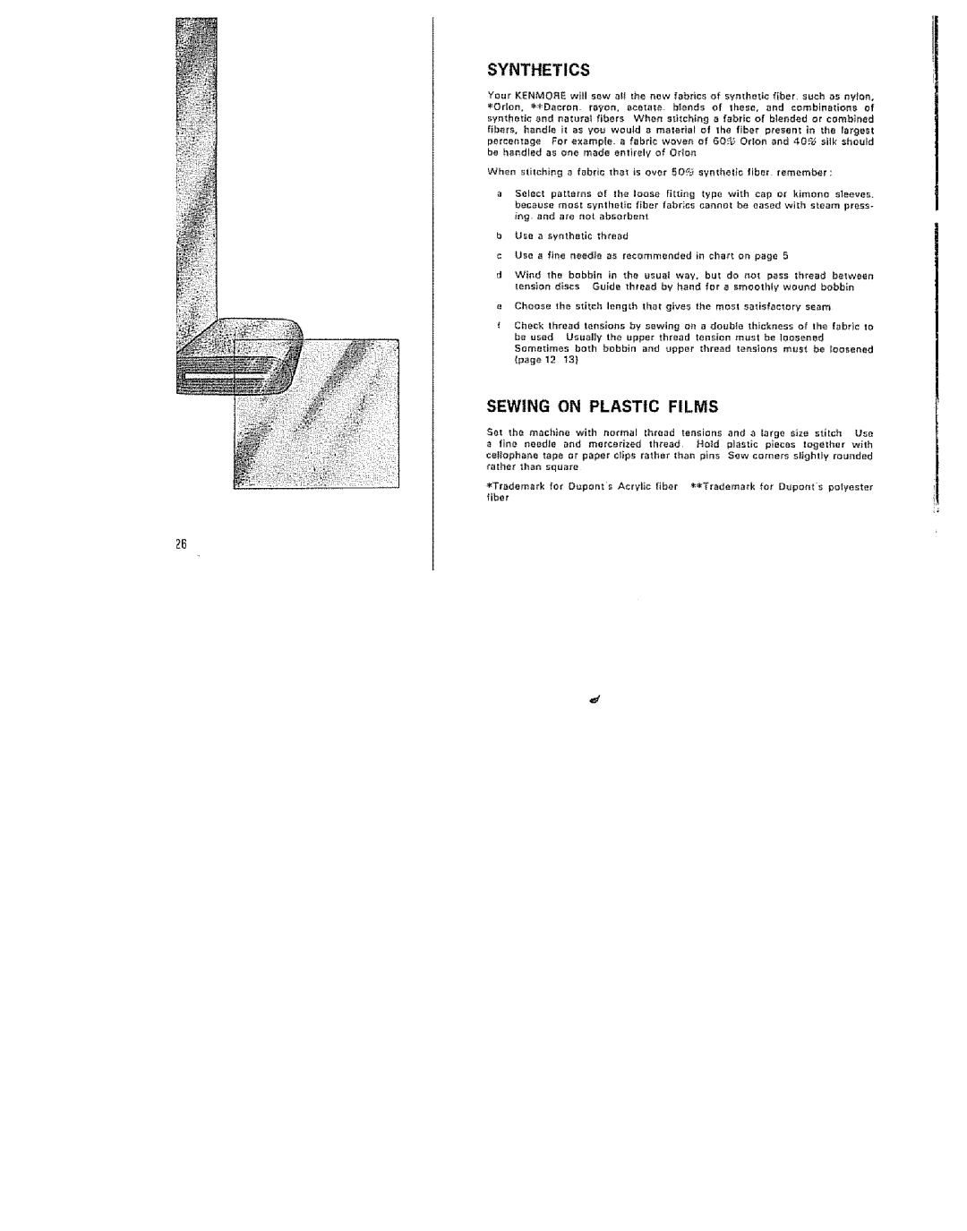 Kenmore 15/I649 manual Synthetics, Sewing Plastic Films 