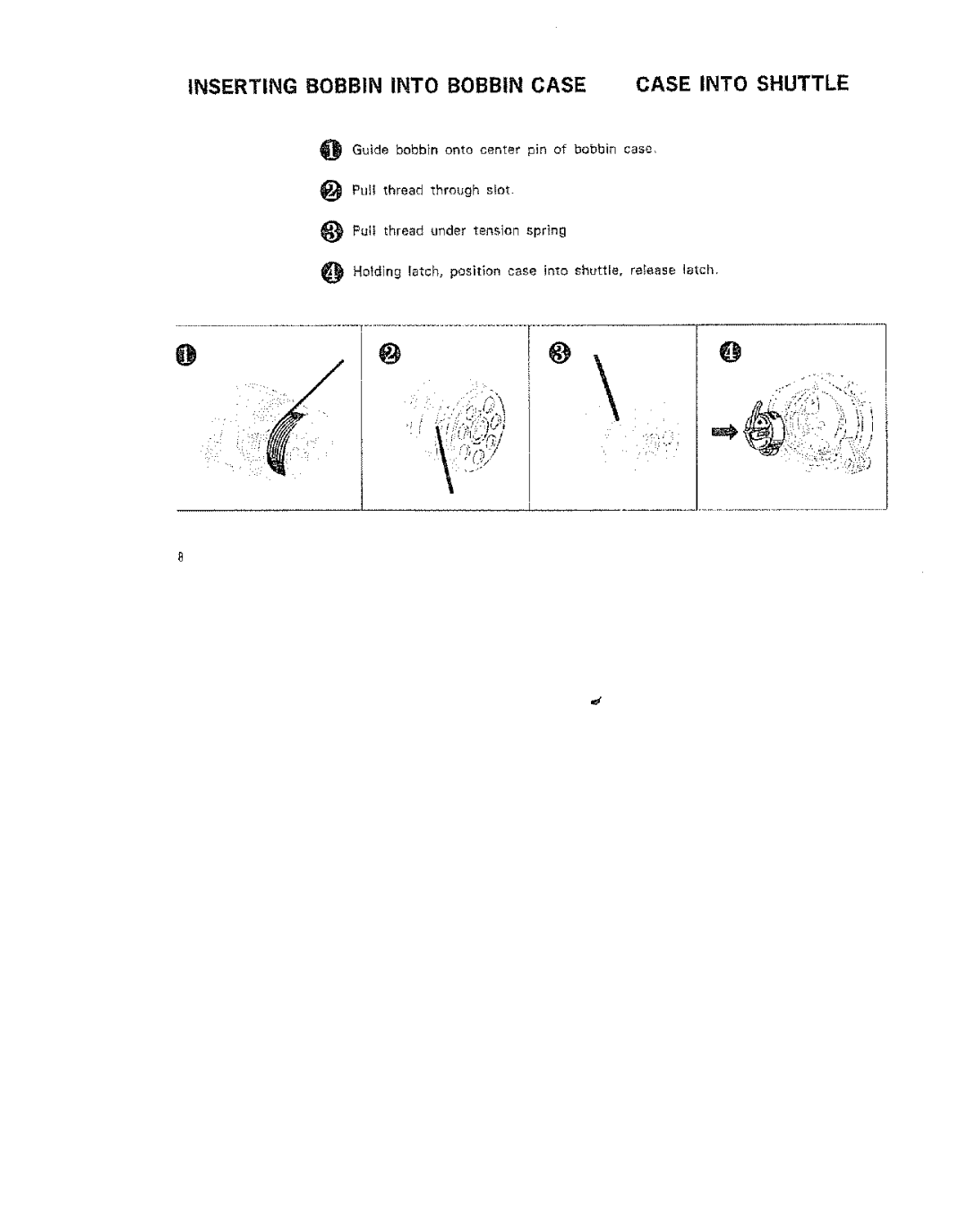 Kenmore 15/I649 manual Inserting Bobbin Into Bobbin Case Case Into Shuttle 