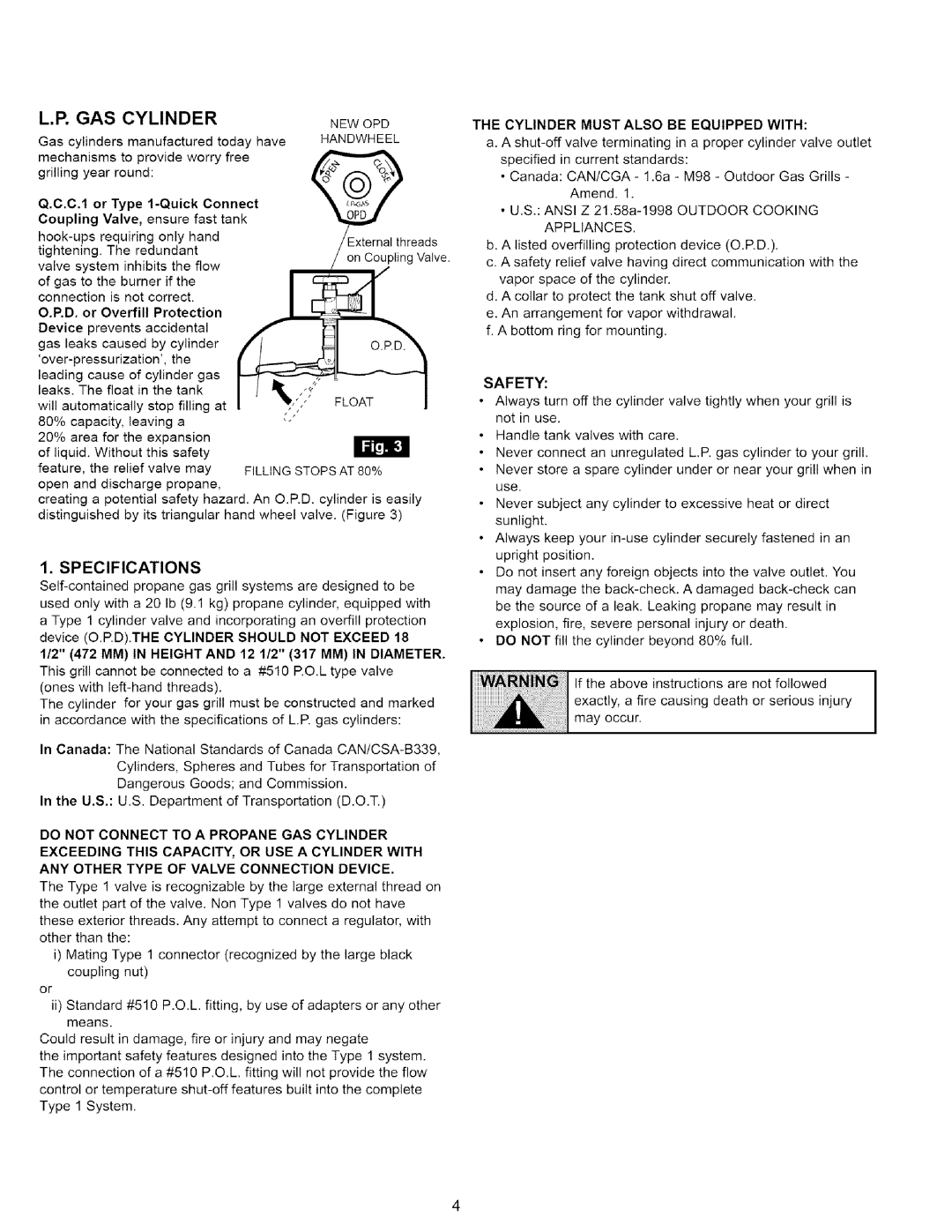 Kenmore 16238 manual GAS Cylinder, New Opd, Filling Stops AT 80% 