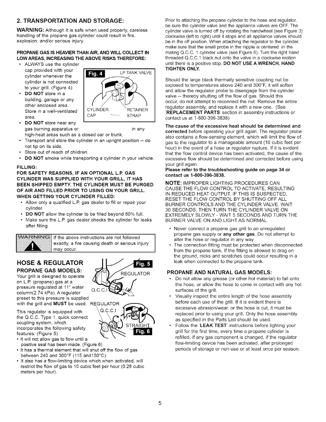 Kenmore 16238 manual Hose & Regulator, LP Tank Valve, Cylinder, CAP Strap 