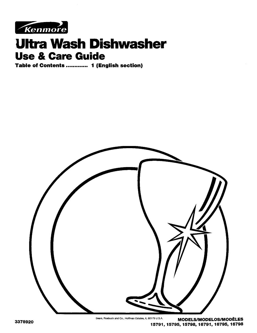 Kenmore 15795, 16795, 15791, 15798, 16798, 16791 manual UllbraWash Dishwasher, Table of Contents English Section 