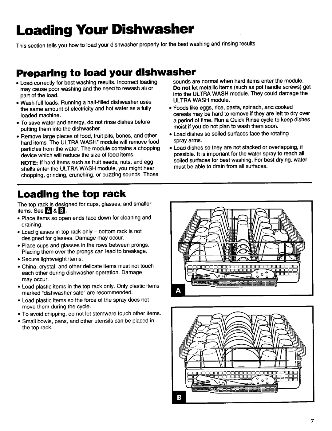 Kenmore 15791, 16795, 15795, 15798, 16798 Loading Your Dishwasher, Preparing to load your dishwasher, Loading the top rack 