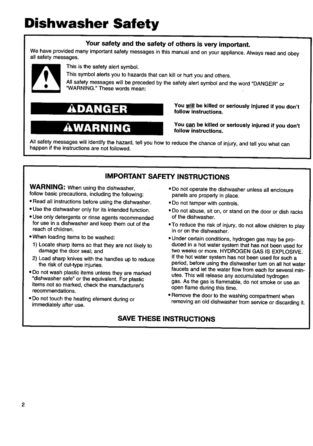 Kenmore 17805, 16808, 17801, 16805, 15850, 15808 Dishwasher Safety, Your safety and the safety of others is very important 