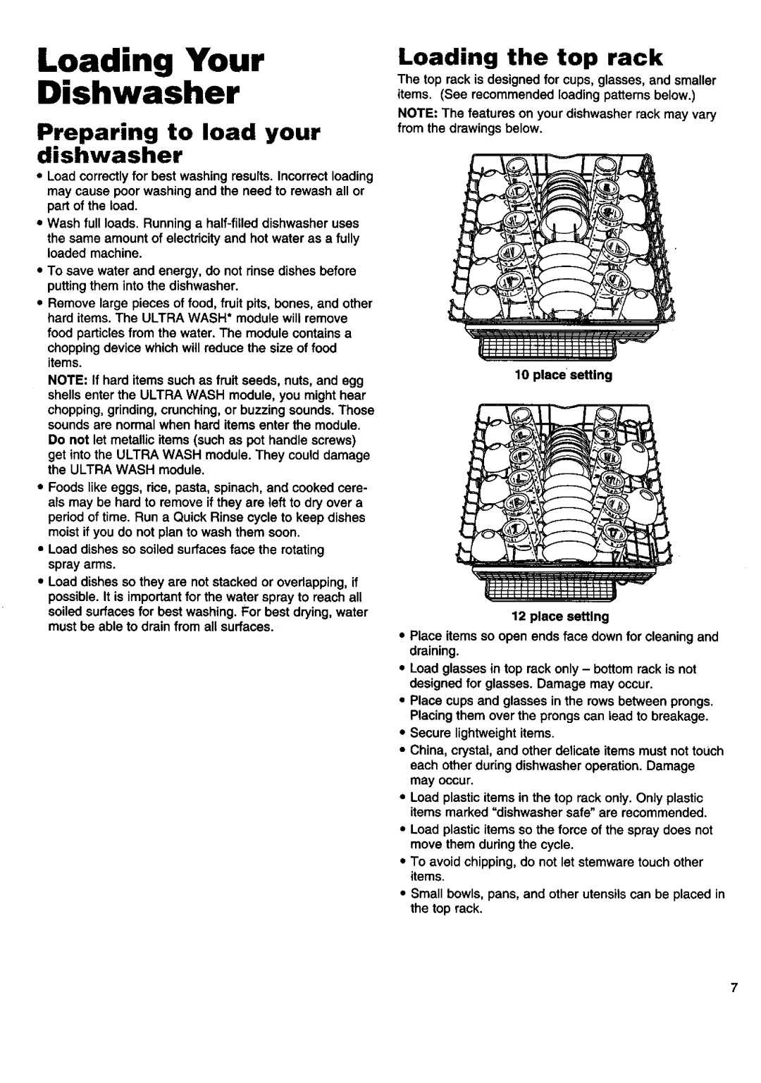 Kenmore 16801, 16808, 17801, 16805, 17805 Loading Your Dishwasher, Preparing to load your dishwasher, Loading the top rack 