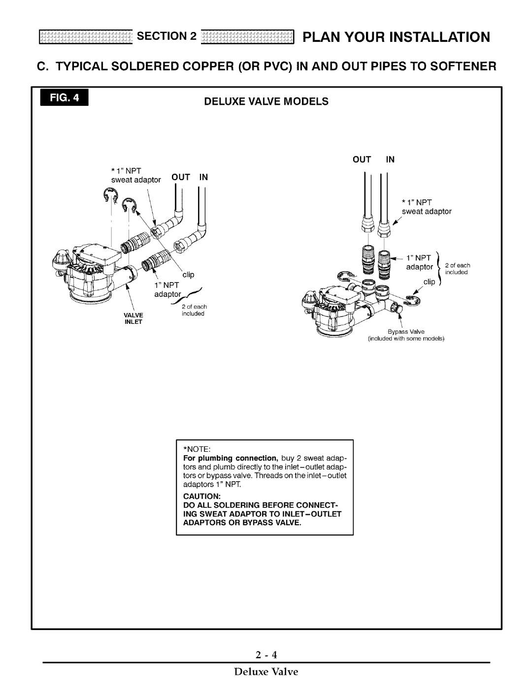 Kenmore 170, 275 installation manual Typical Soldered Copper or PVC in and OUT Pipes to Softener, Deluxe Valve Models 