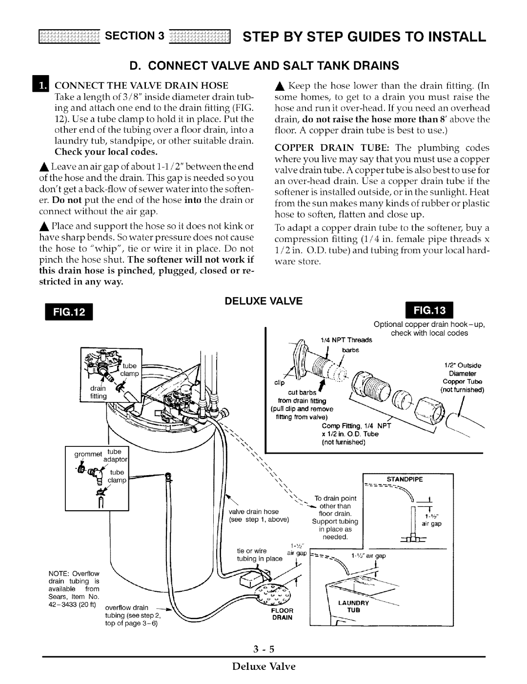 Kenmore 170, 275 installation manual Connect Valve and Salt Tank Drains, Connect the Valve Drain Hose 